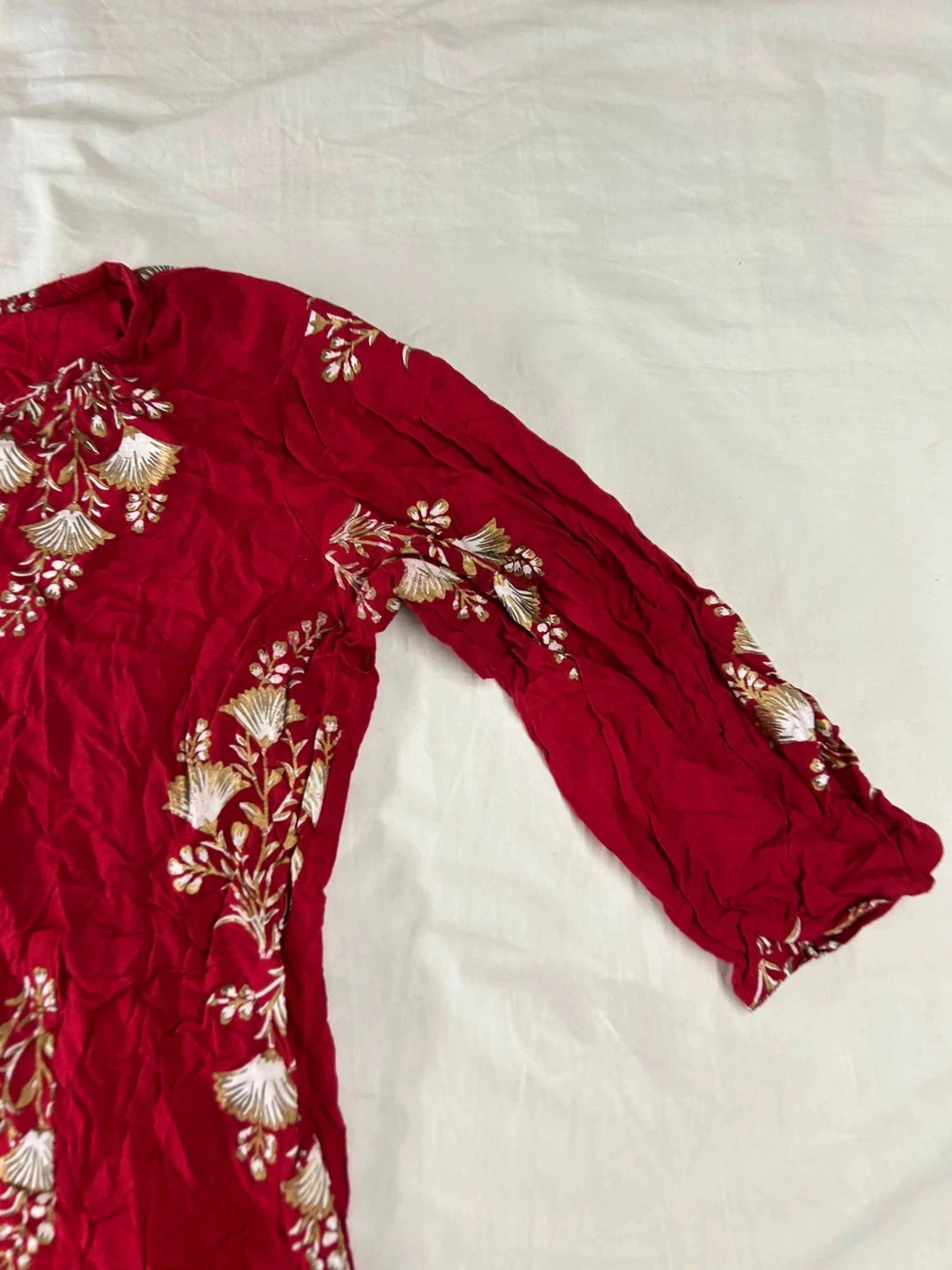 Vestido con estampado vintage rojo burdeos – photo 5